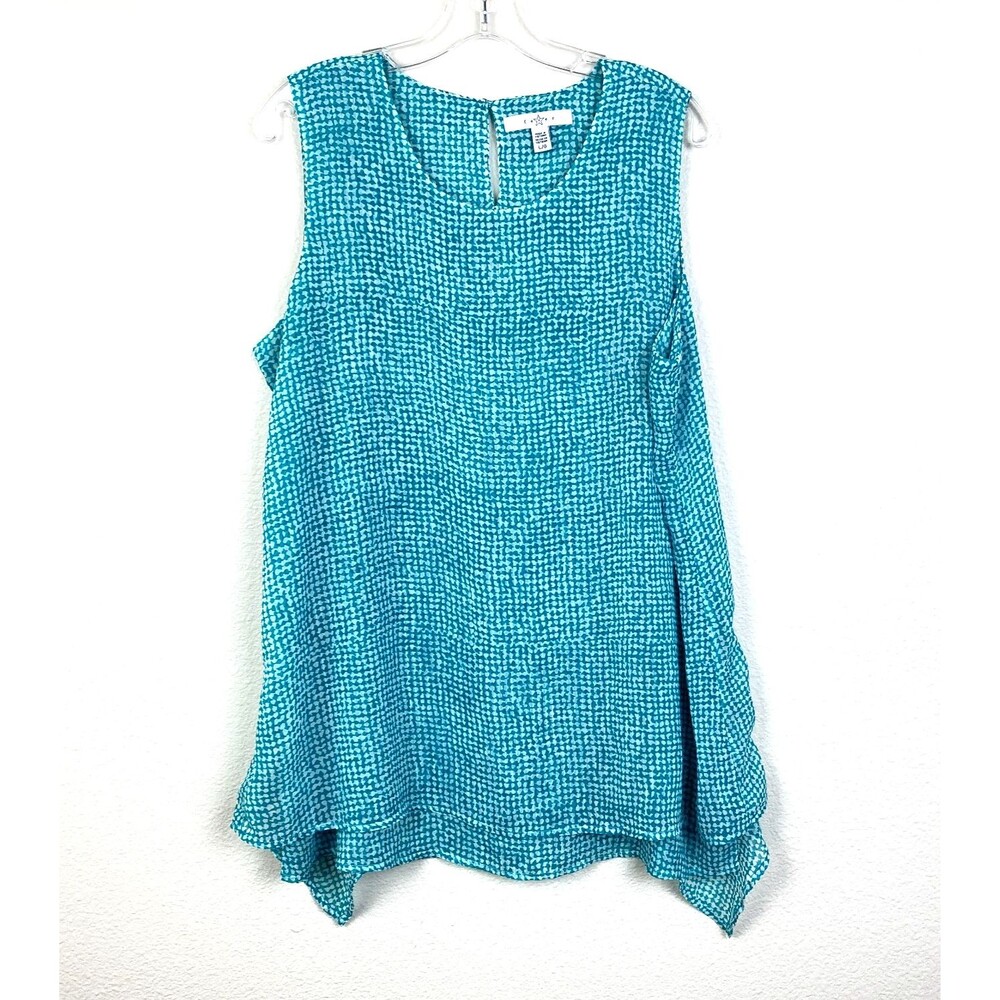 Fever Women's Layered Sleeveless Tunic Top Size L Green Teal Asymmetrical Flowy